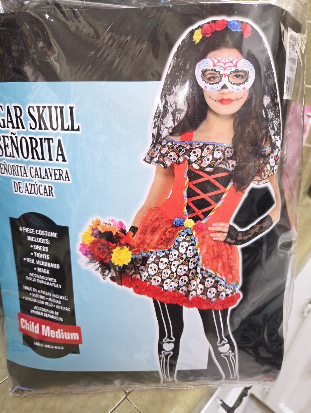 Sugar Skull Señorita Girls Costume - Day of the dead  Kids Med